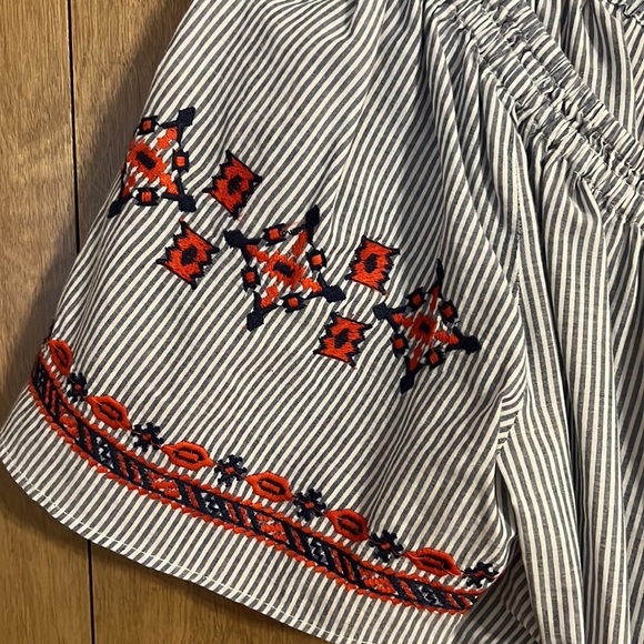 LOFT Pinstriped Embroidered Blouse - Picture 3 of 4
